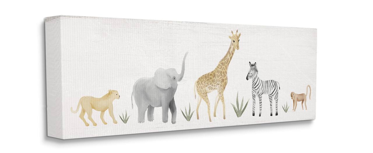 Stupell Industries Adorable Jungle Animals Wildlife Illustration Elephant Giraffe Canvas Wall Art